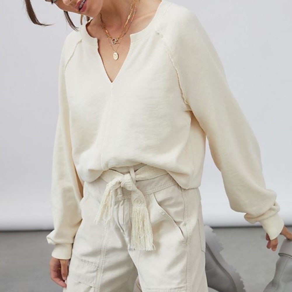 Anthropologie Pilcro Cream V-Neck Sweatshirt Large